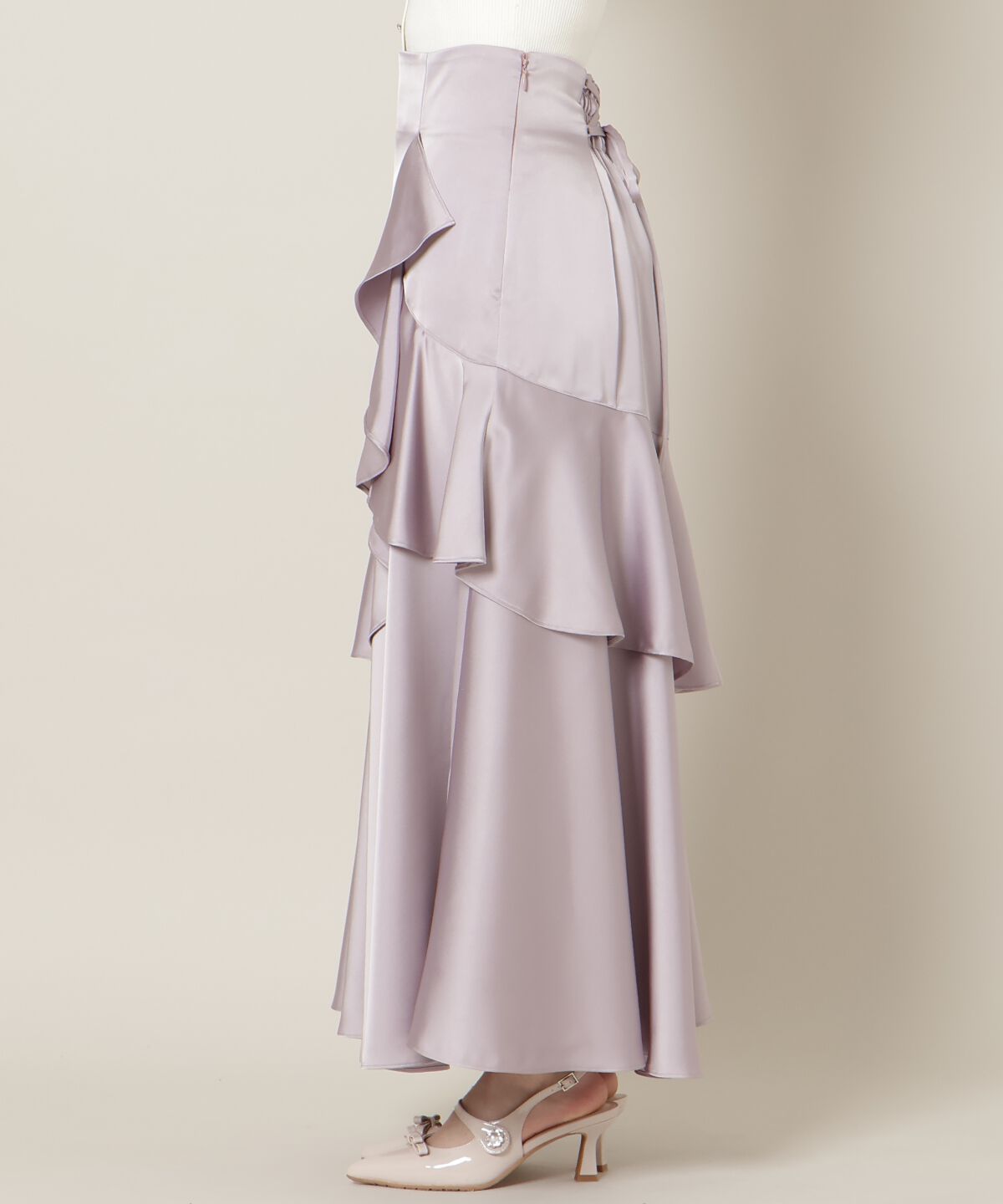 WILLSELECTION「アシメラッフルサテンスカート」|フレア|