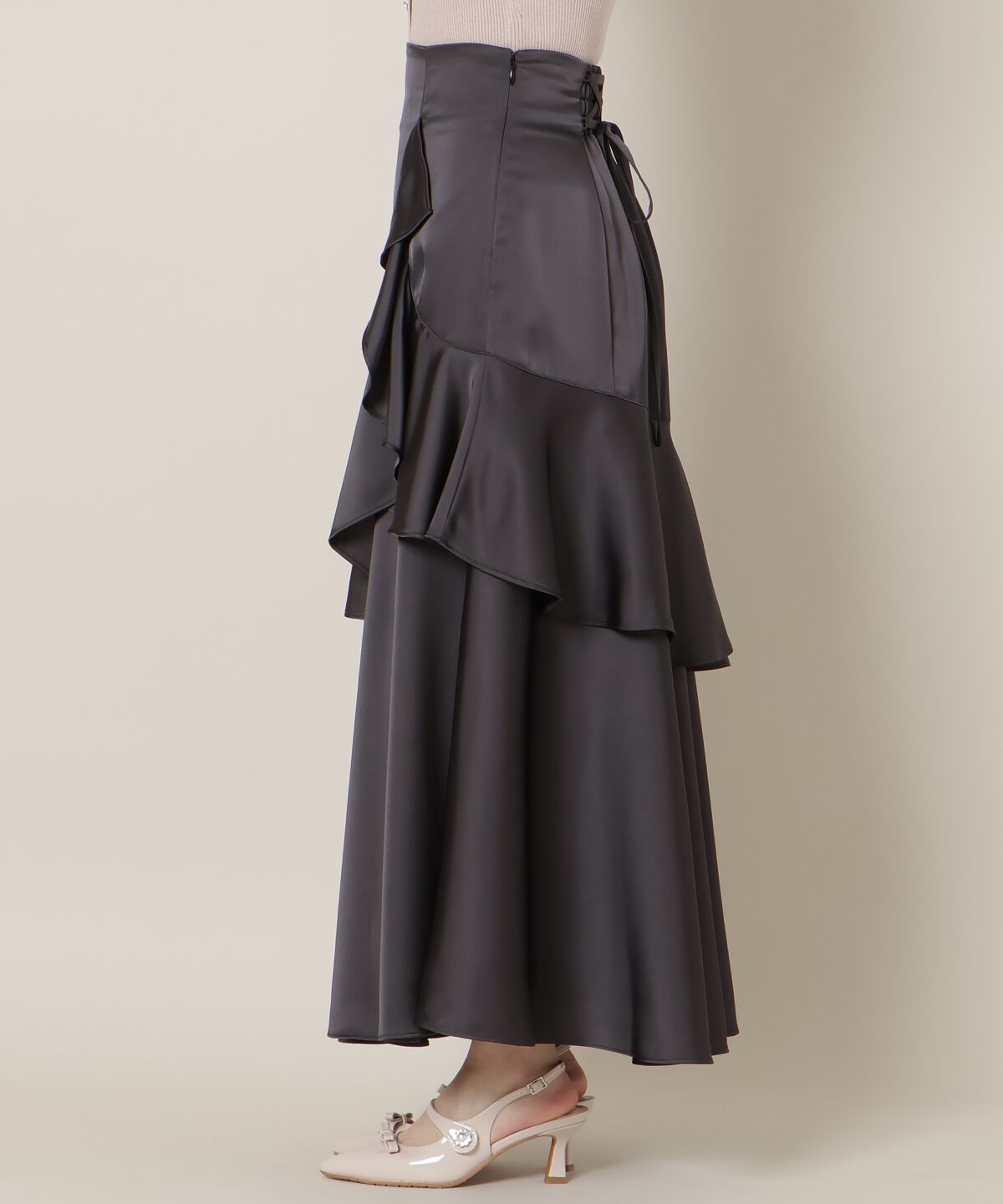 WILLSELECTION「アシメラッフルサテンスカート」|フレア|