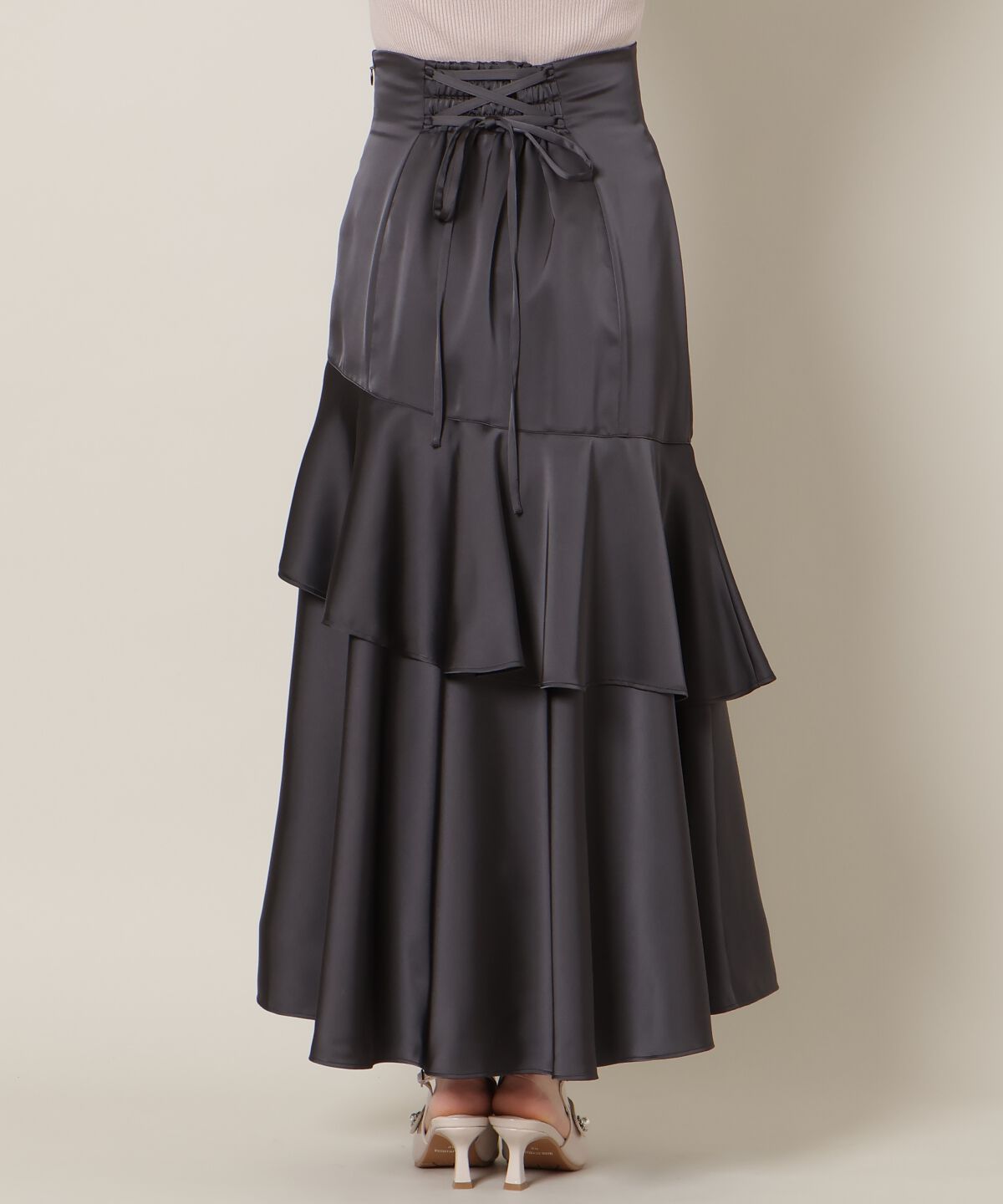 WILLSELECTION「アシメラッフルサテンスカート」|フレア|