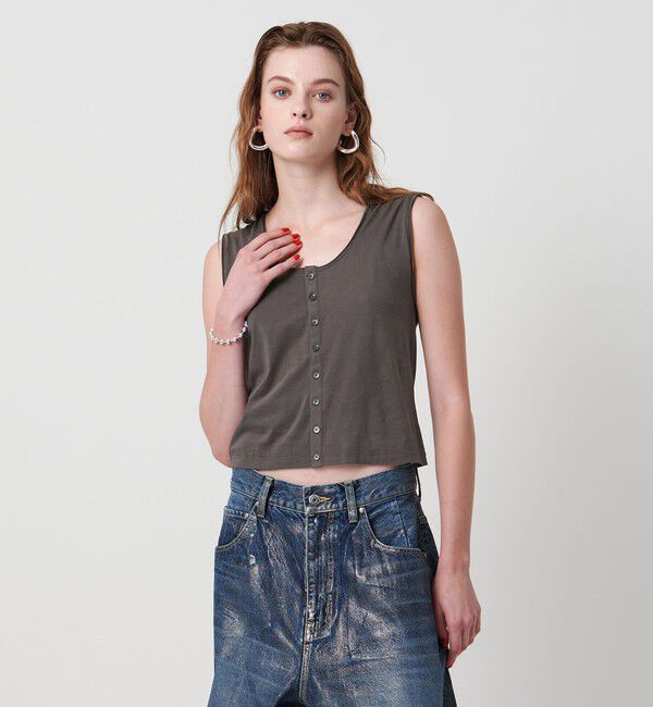 ASTRAET「＜ASTRAET＞ハイゲージ テンジク  ボタン Uネックベスト」|Tシャツ・カットソー|