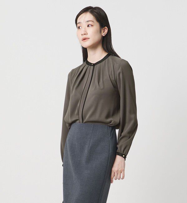 UNITED ARROWS「バイカラー パイピング ブラウス ‐ウォッシャブル‐」|シャツ・ブラウス|DK.GRAY