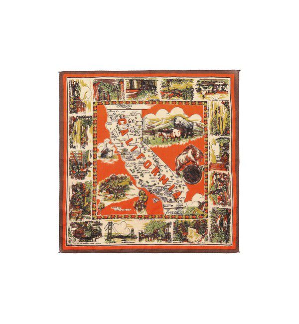 BEAMSBOY「BINDU / マップ プリント バンダナ 26S」|ハンカチ|ORANGE