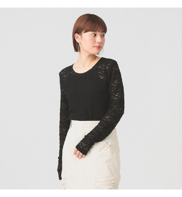 Ray BEAMS 「ジャカード レース クルーネック Tシャツ」|Tシャツ・カットソー|