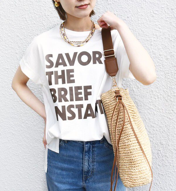 SHIPS for women「【WEB限定】〈手洗い可能〉バリエーション ロゴ 刺繍 プリントTEE」|Tシャツ・カットソー|ストーン