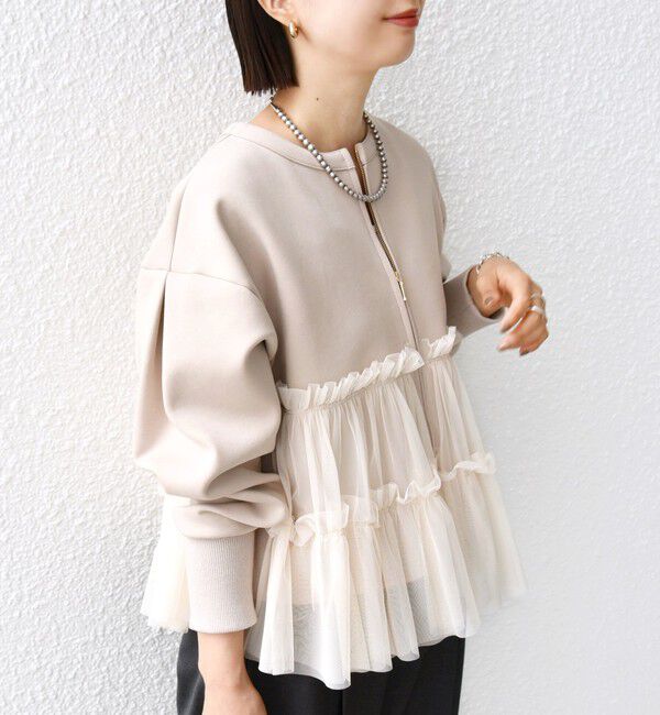 SHIPS for women「【WEB限定】 〈手洗い可能〉ダンボール &times; チュール ジップ 羽織」|その他|ベージュ