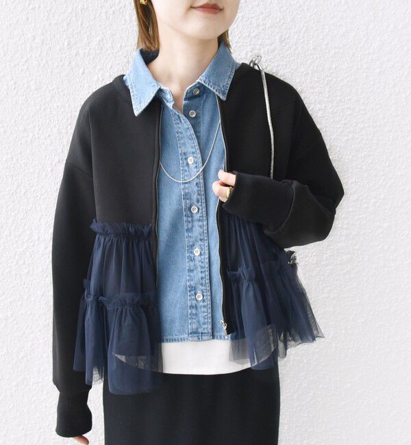 SHIPS for women「【WEB限定】 〈手洗い可能〉ダンボール &times; チュール ジップ 羽織」|その他|