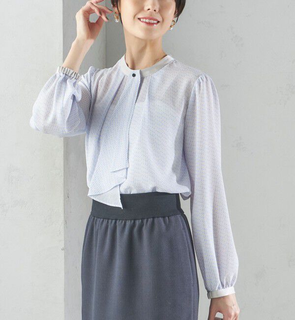 SHIPS for women「〈手洗い可能〉ボウタイ 幾何 プリント 長袖 ブラウス」|シャツ・ブラウス|ブルー