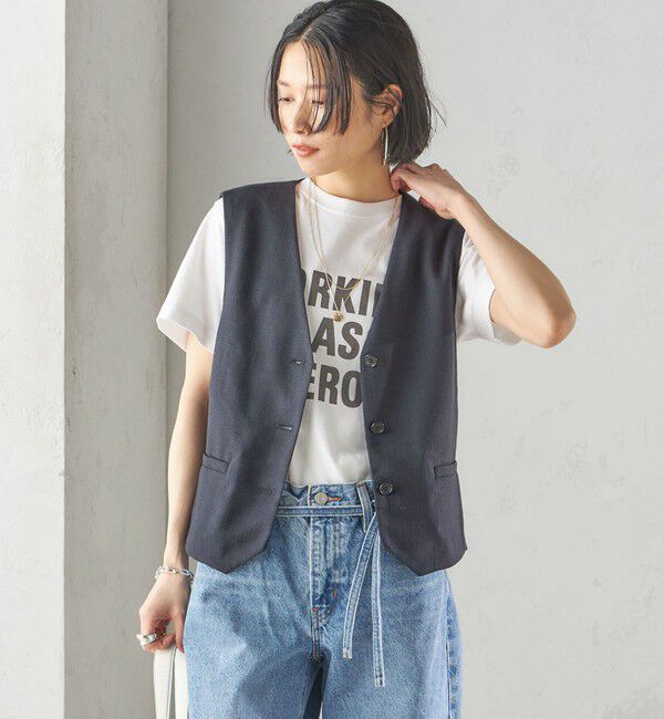 SHIPS for women「〈手洗い可能〉Asami 麻調合繊 ショート ジレ」|ベスト・ジレ|