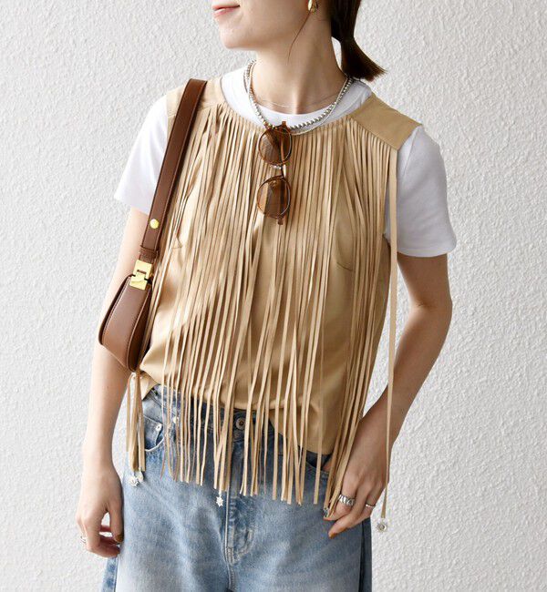 SHIPS any「bon_meur:〈手洗い可能〉フリンジ チャーム ノースリーブ プルオーバー」|ベスト・ジレ|