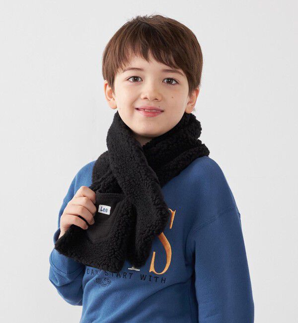 SHIPS any「Lee:〈手洗い可能〉ボア キルティング リバーシブル ポケット マフラー <KIDS>」|マフラー|ブラック