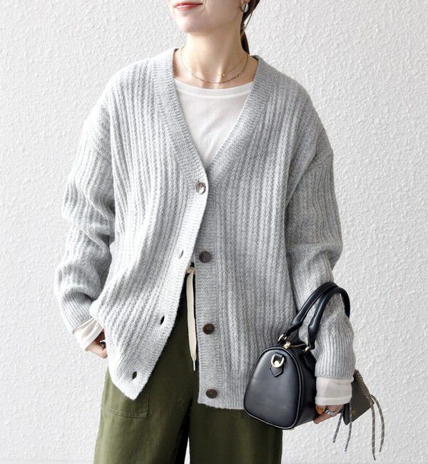 SHIPS any「SHIPS any: リブ タック編み Vネック ルーズ ニット カーディガン」|カーディガン|
