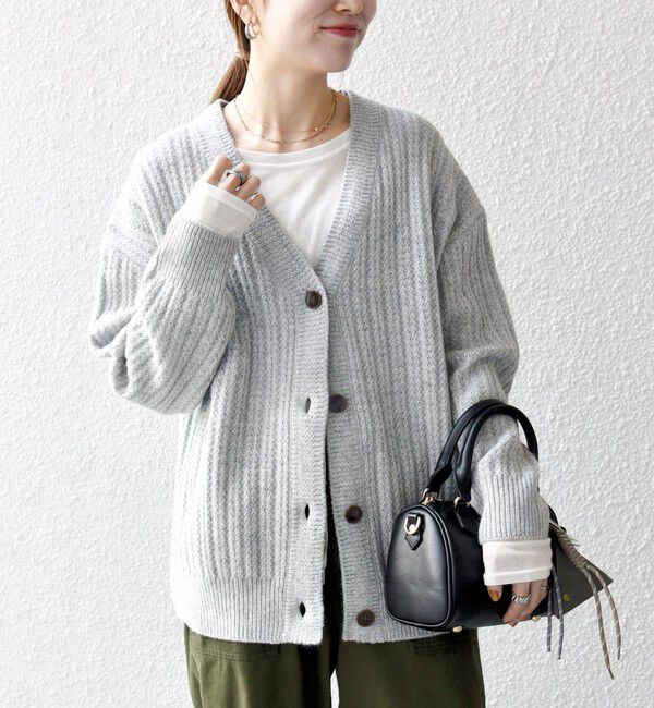 SHIPS any「SHIPS any: リブ タック編み Vネック ルーズ ニット カーディガン」|カーディガン|