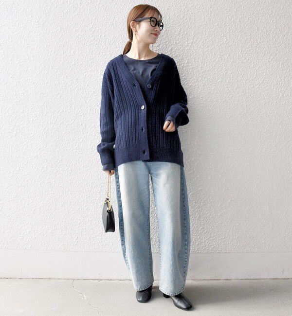 SHIPS any「SHIPS any: リブ タック編み Vネック ルーズ ニット カーディガン」|カーディガン|
