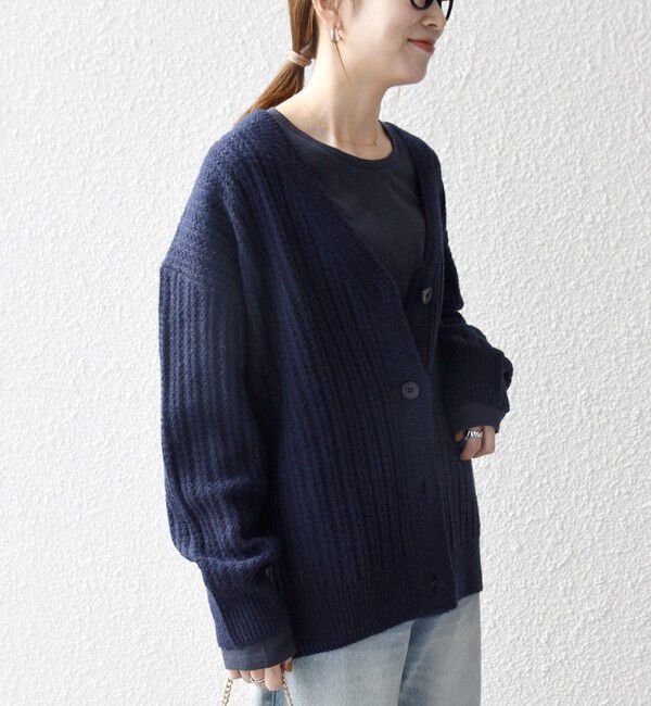 SHIPS any「SHIPS any: リブ タック編み Vネック ルーズ ニット カーディガン」|カーディガン|