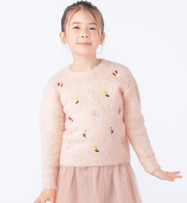 SHIPS KIDS「SHIPS KIDS:100～130cm /〈洗濯機可能〉シャギー エンブロイダリー ニット」|ニット・セーター|
