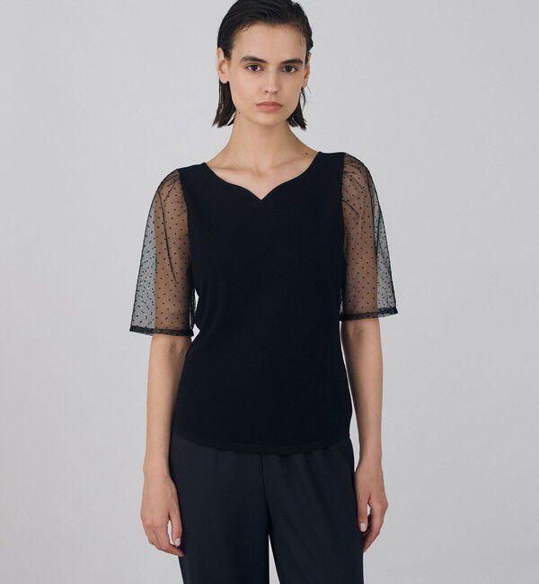 DES PRES「マットレーヨンストレッチ パフスリーブプルオーバー」|ニット・セーター|