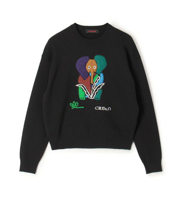 CABaN「CABaN コットンカシミヤ Elephantエンブロイダリークルーネックプルオーバー」|ニット・セーター|19 ブラック