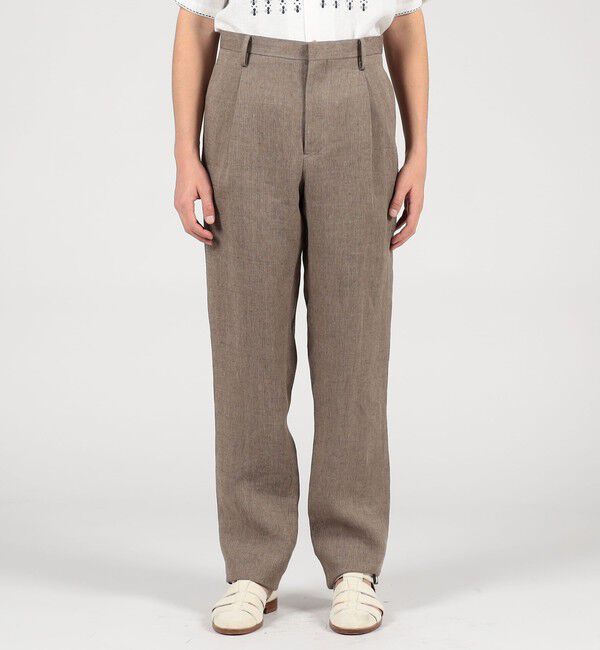 TOMORROWLAND MENS「リネン ヘリンボーン 1プリーツテーパードスラックス」|スラックス|