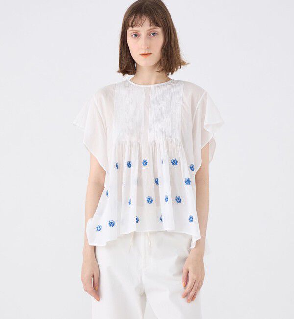 SOULEIADO「コットンボイルエンブロイダリー アシンメトリーヘムブラウス」|シャツ・ブラウス|