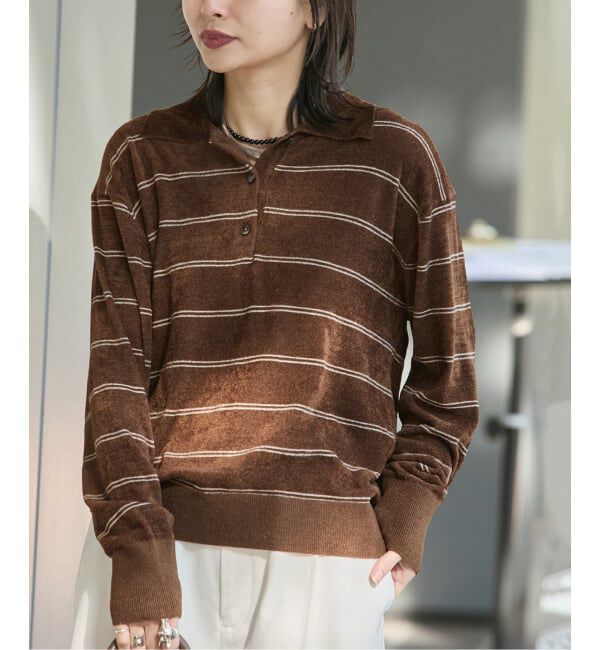 JOURNAL STANDARD「《追加2》ベロアニットロングスリーブポロシャツ」|ニット・セーター|ブラウン