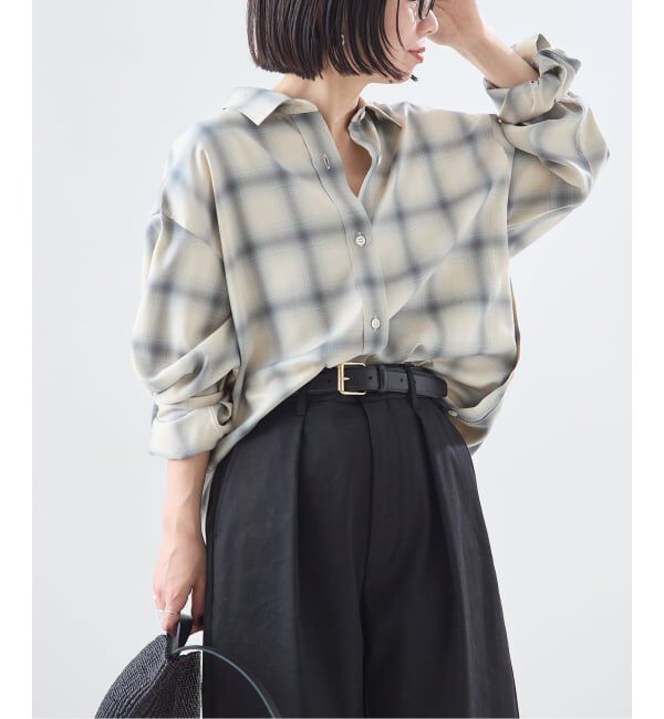 journal standard L'essage「《予約》チェックカシュクールシャツ」|シャツ・ブラウス|サックスブルー