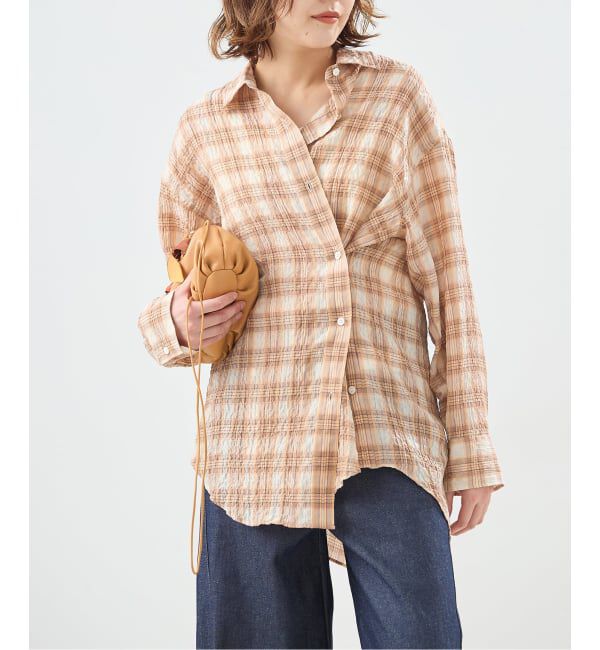 journal standard L'essage「《予約》チェックカシュクールシャツ」|シャツ・ブラウス|オレンジ