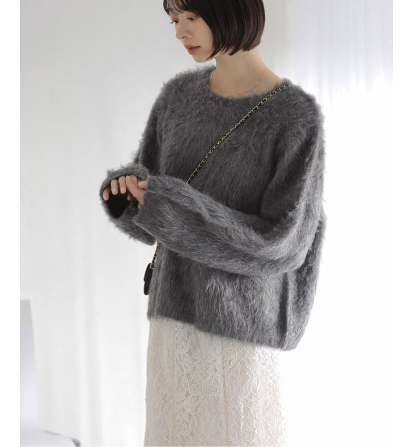  「ウール混クルーネックプルオーバー」|ニット・セーター|グレーA