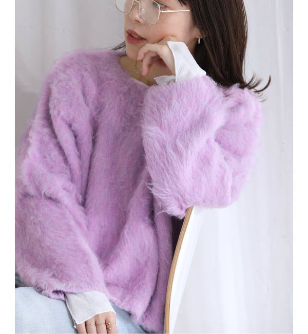  「ウール混クルーネックプルオーバー」|ニット・セーター|ピンク