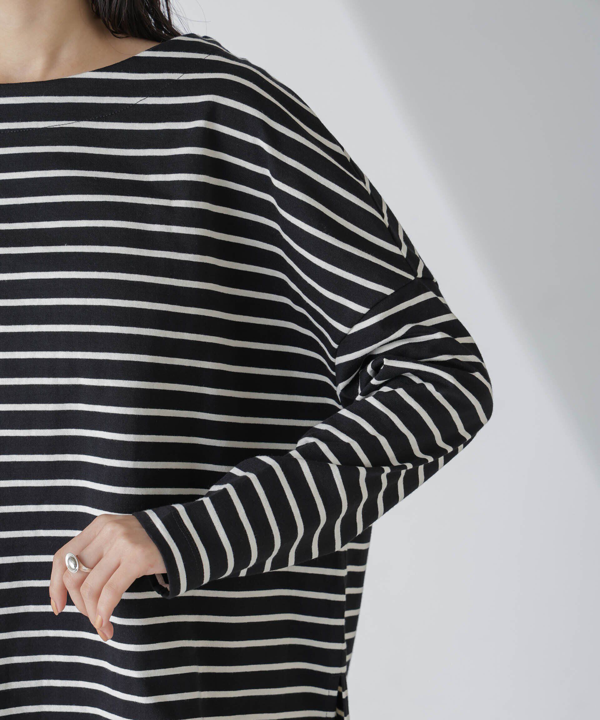 nano･universe「WEB限定/ボーダーワイドドロップトップス」|Tシャツ・カットソー|