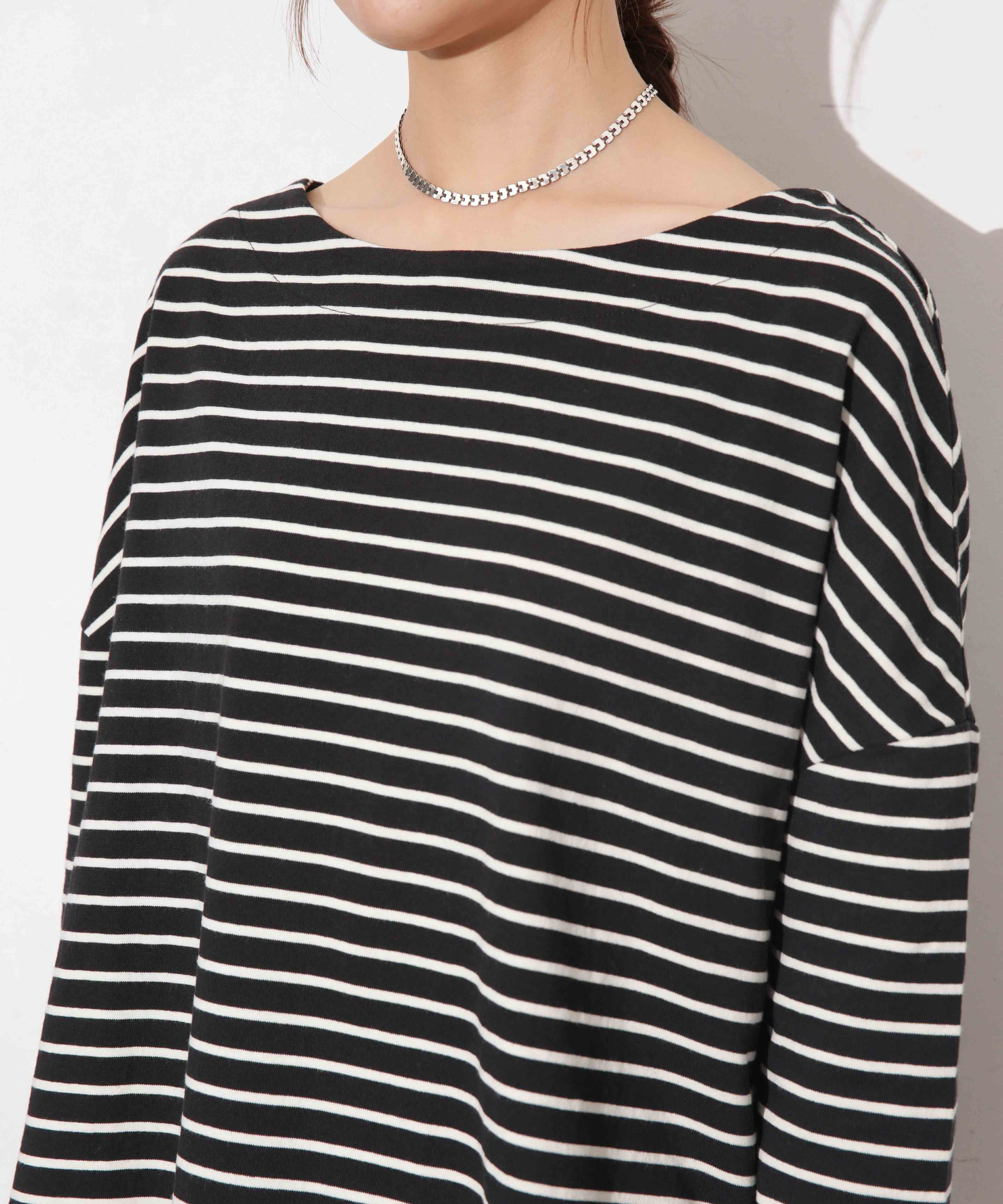 nano･universe「WEB限定/ボーダーワイドドロップトップス」|Tシャツ・カットソー|