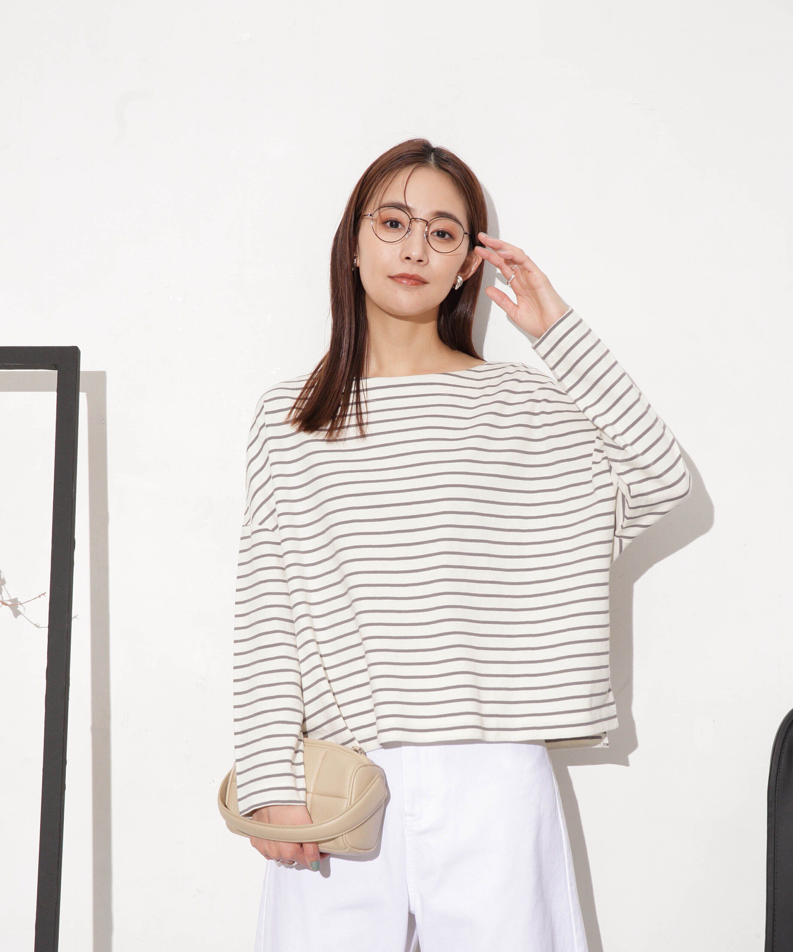 nano･universe「WEB限定/ボーダーワイドドロップトップス」|Tシャツ・カットソー|