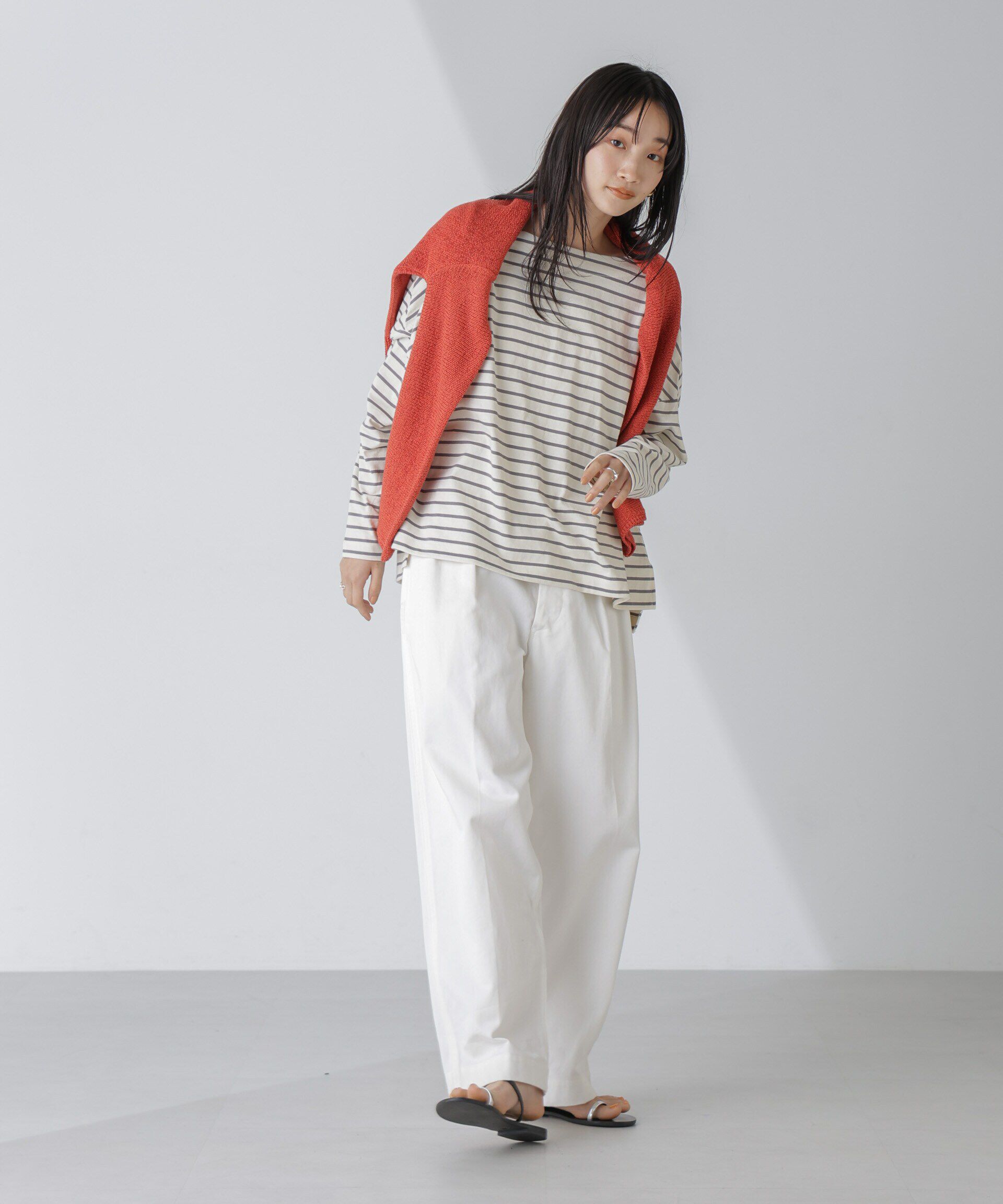 nano･universe「WEB限定/ボーダーワイドドロップトップス」|Tシャツ・カットソー|