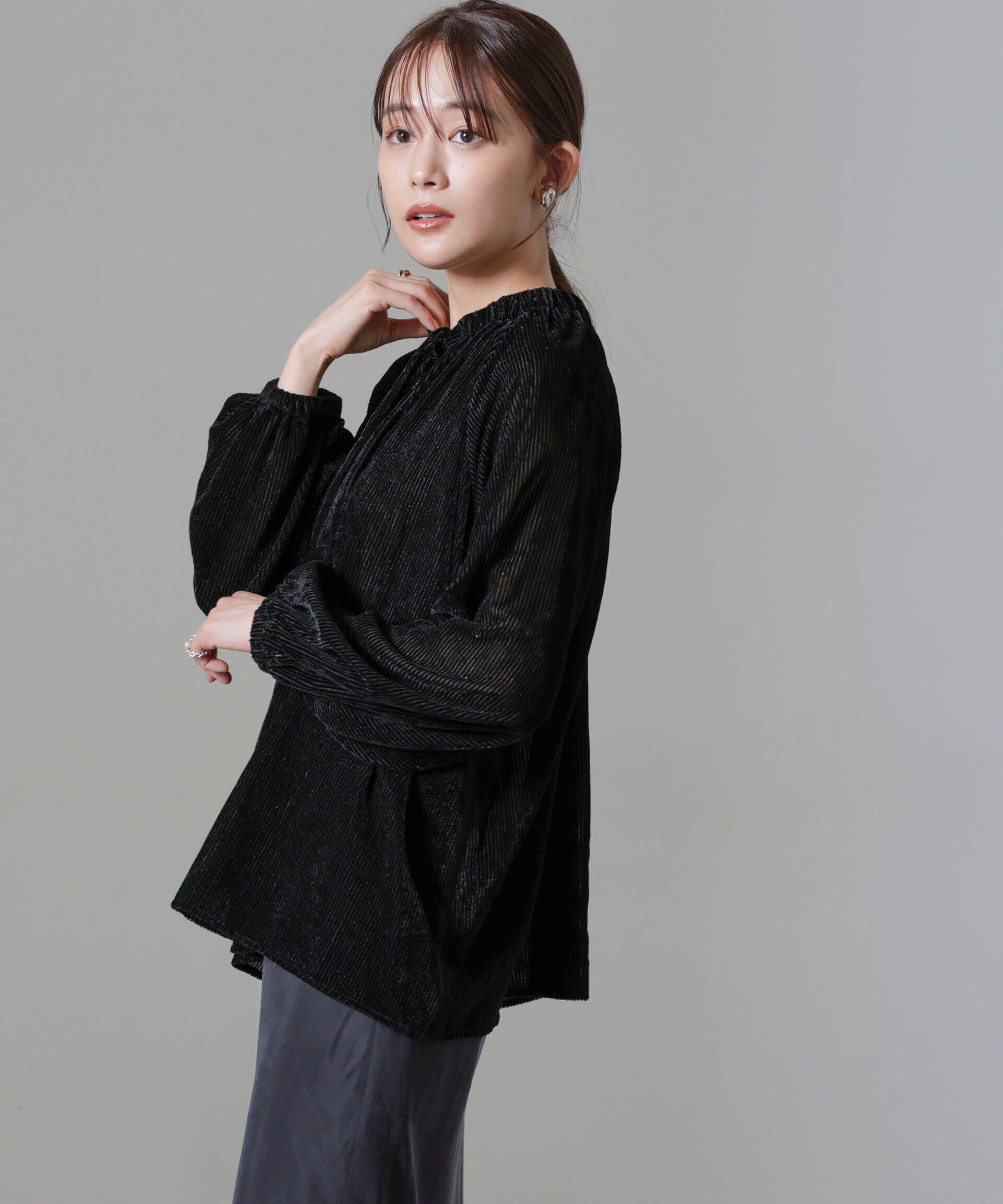 nano･universe「ストライプベロア前後2WAYブラウス」|シャツ・ブラウス|