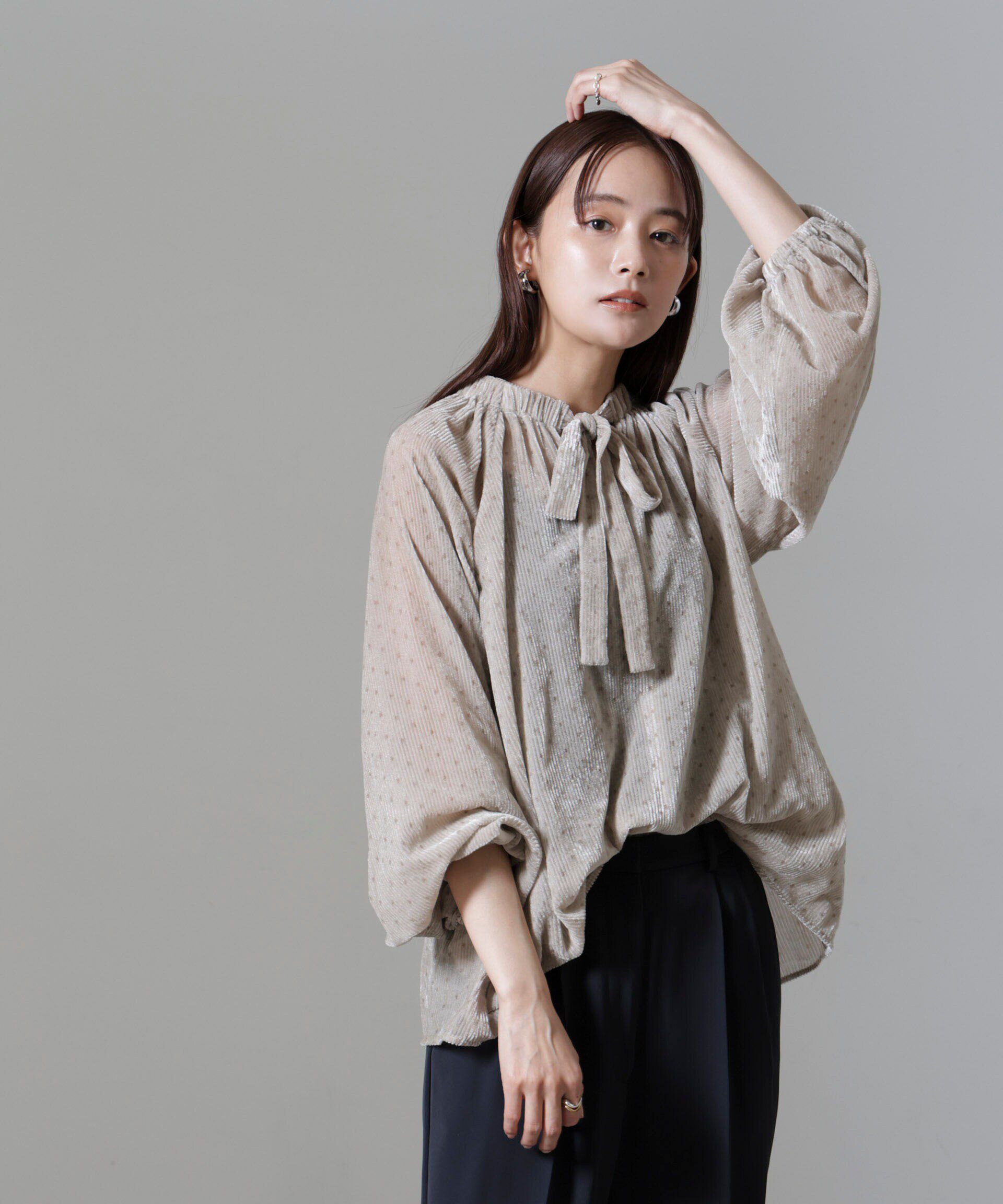 nano･universe「ストライプベロア前後2WAYブラウス」|シャツ・ブラウス|