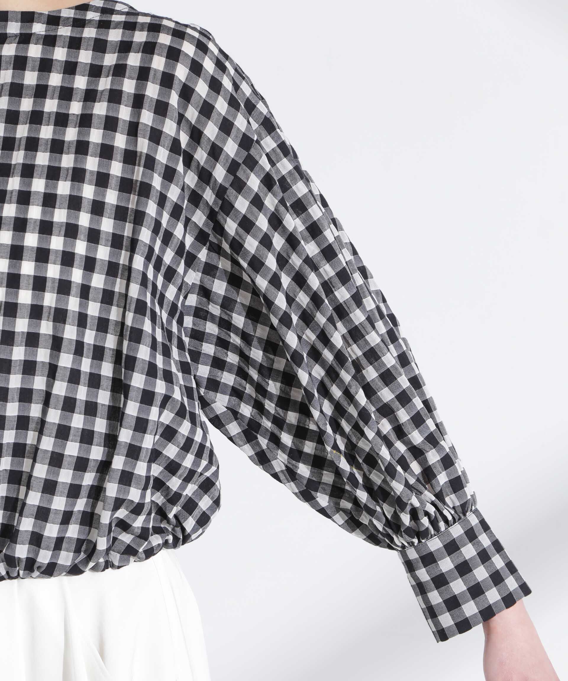 nano･universe「シアーチェックバックオープンバルーンブラウス」|シャツ・ブラウス|