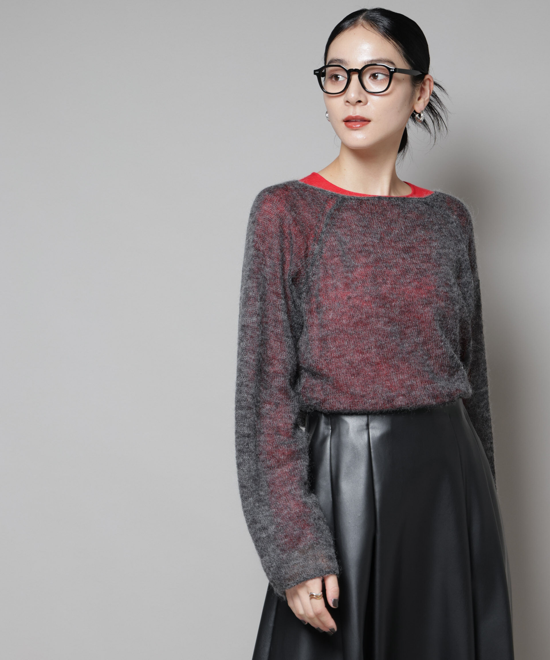 nano･universe「モヘヤ混天竺シアーニット」|ニット・セーター|チャコール3