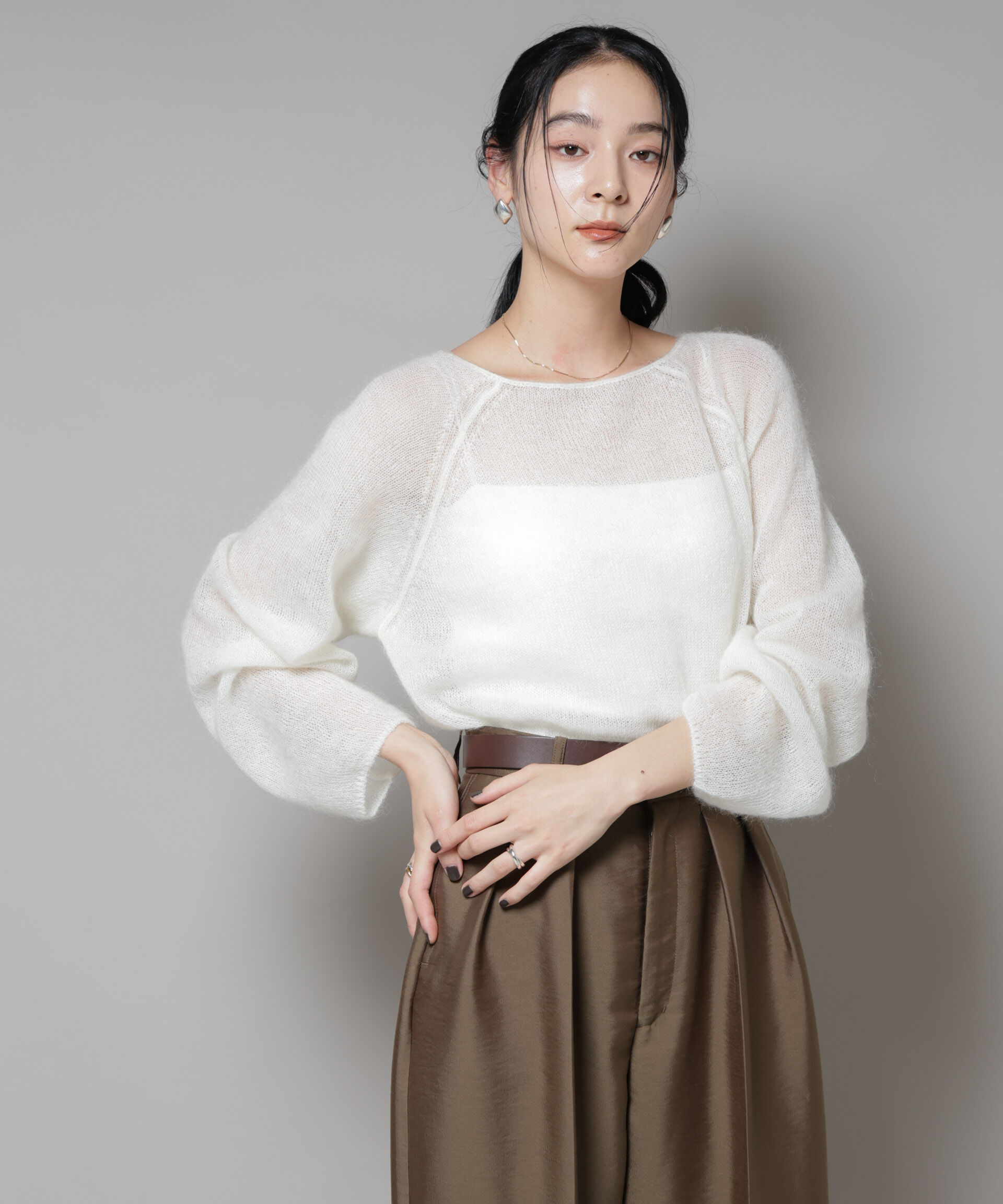 nano･universe「モヘヤ混天竺シアーニット」|ニット・セーター|オフホワイト1