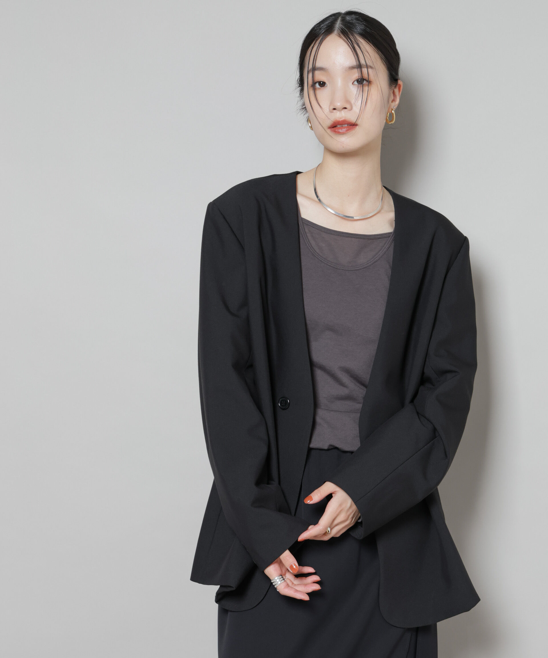 nano･universe「カラーレスワイドショルダージャケット(セットアップ可)」|テーラードジャケット|