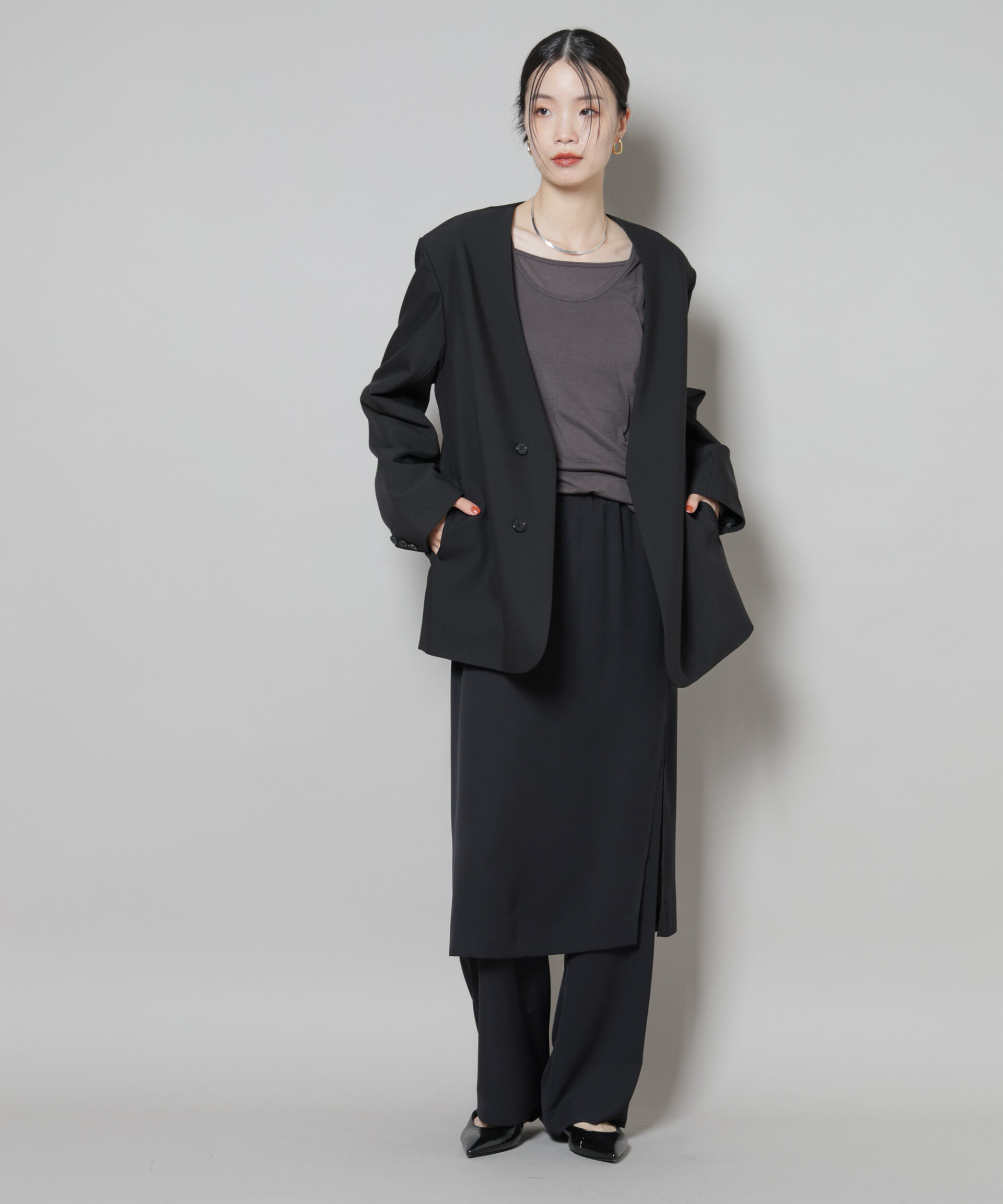 nano･universe「カラーレスワイドショルダージャケット(セットアップ可)」|テーラードジャケット|