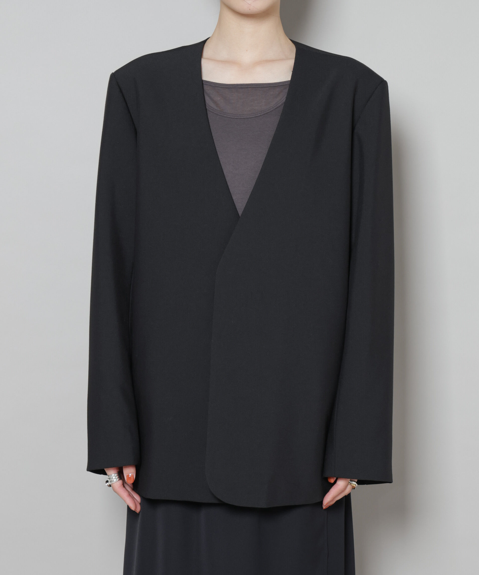 nano･universe「カラーレスワイドショルダージャケット(セットアップ可)」|テーラードジャケット|