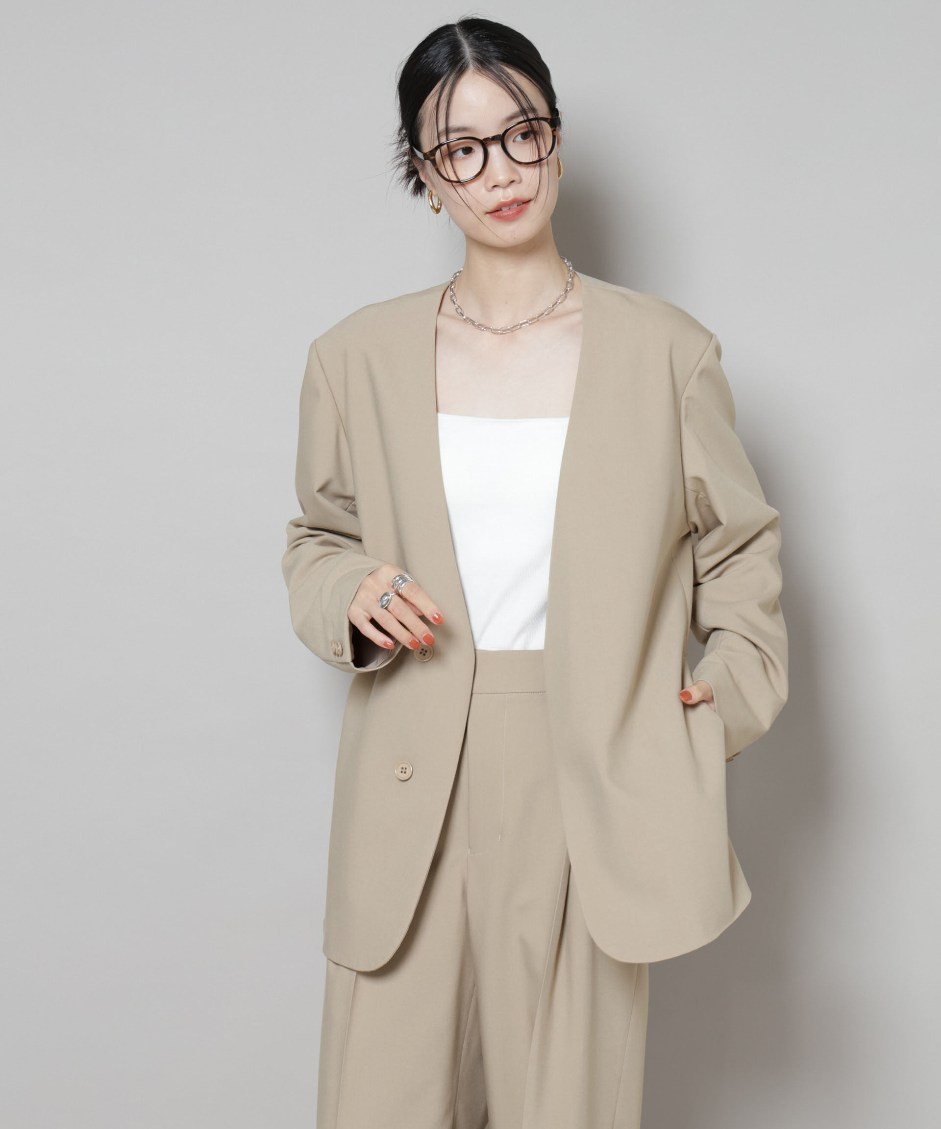 nano･universe「カラーレスワイドショルダージャケット(セットアップ可)」|テーラードジャケット|