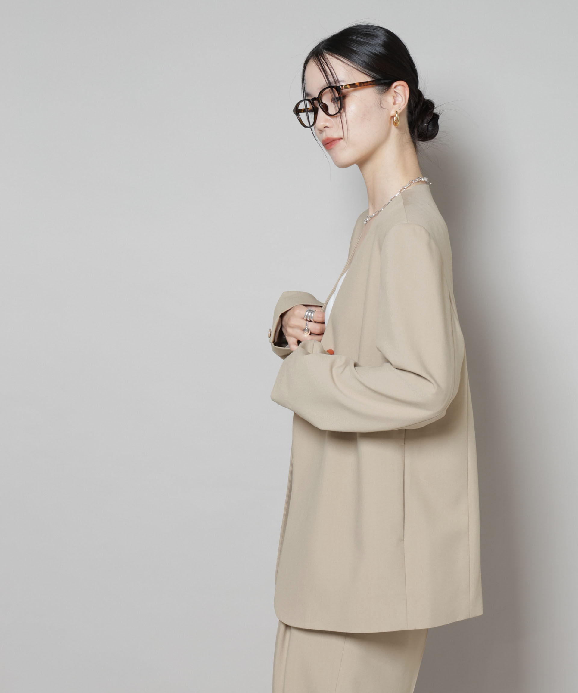 nano･universe「カラーレスワイドショルダージャケット(セットアップ可)」|テーラードジャケット|