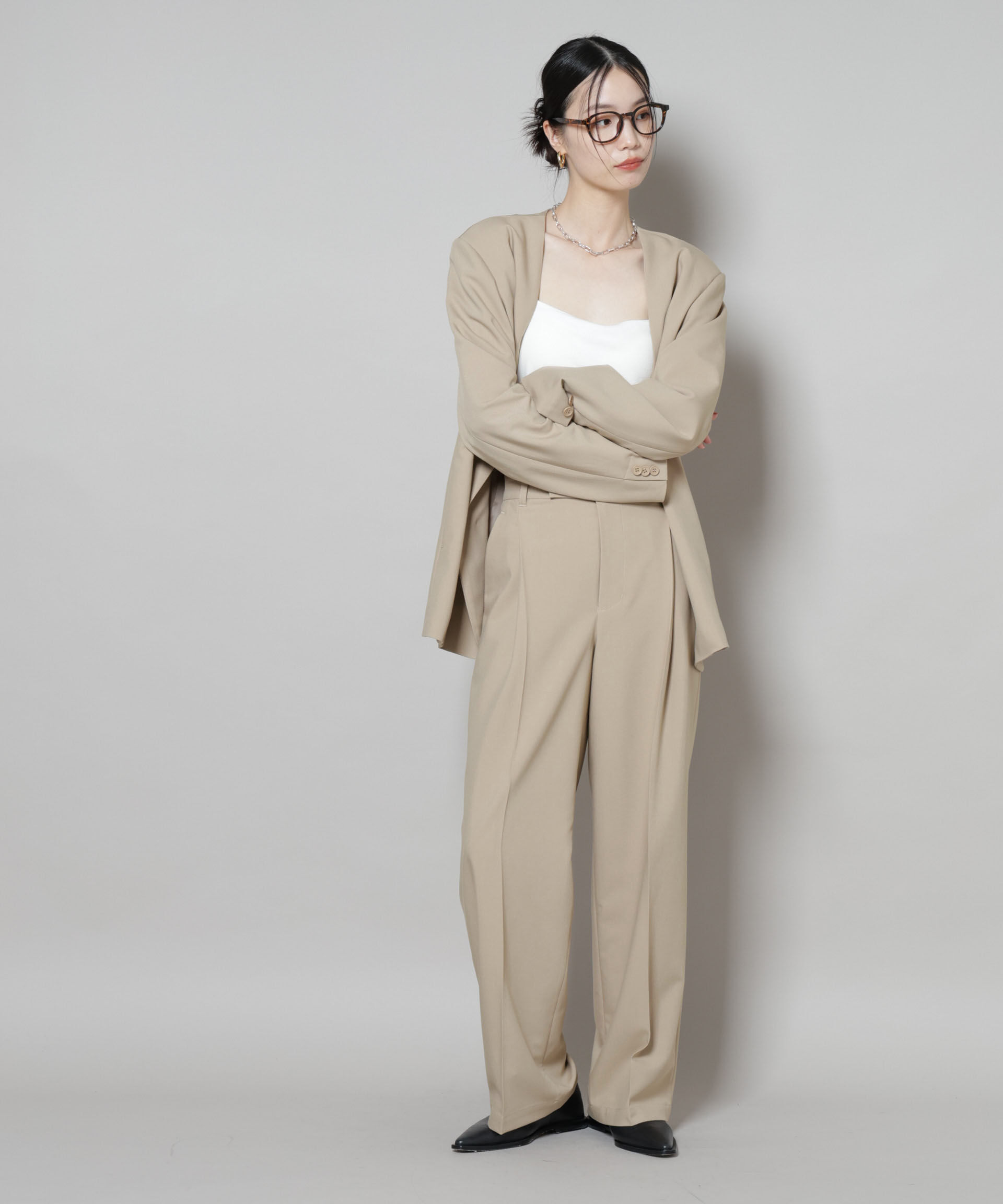 nano･universe「カラーレスワイドショルダージャケット(セットアップ可)」|テーラードジャケット|