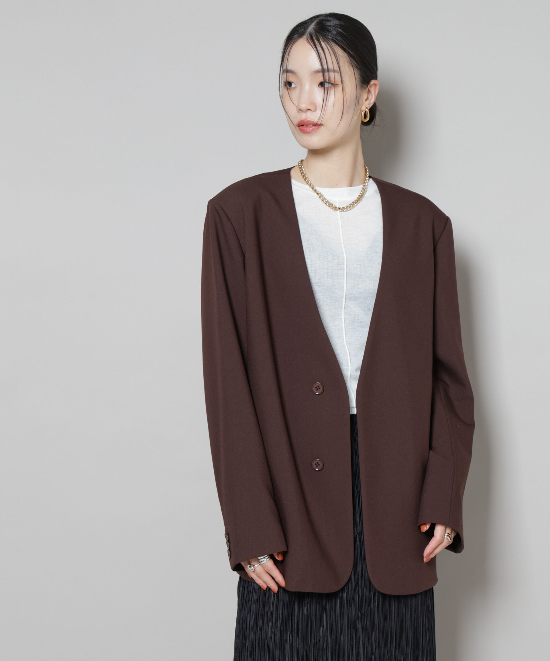 nano･universe「カラーレスワイドショルダージャケット(セットアップ可)」|テーラードジャケット|