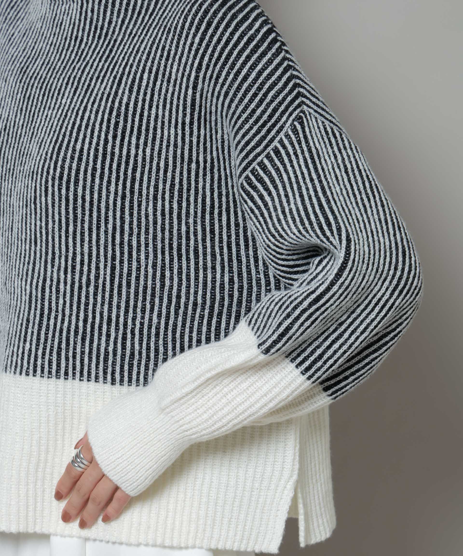 nano･universe「シャドーストライプニットプルオーバー」|ニット・セーター|