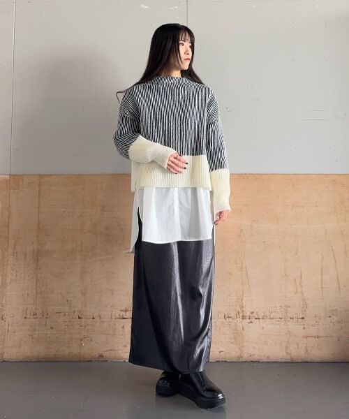 nano･universe「シャドーストライプニットプルオーバー」|ニット・セーター|