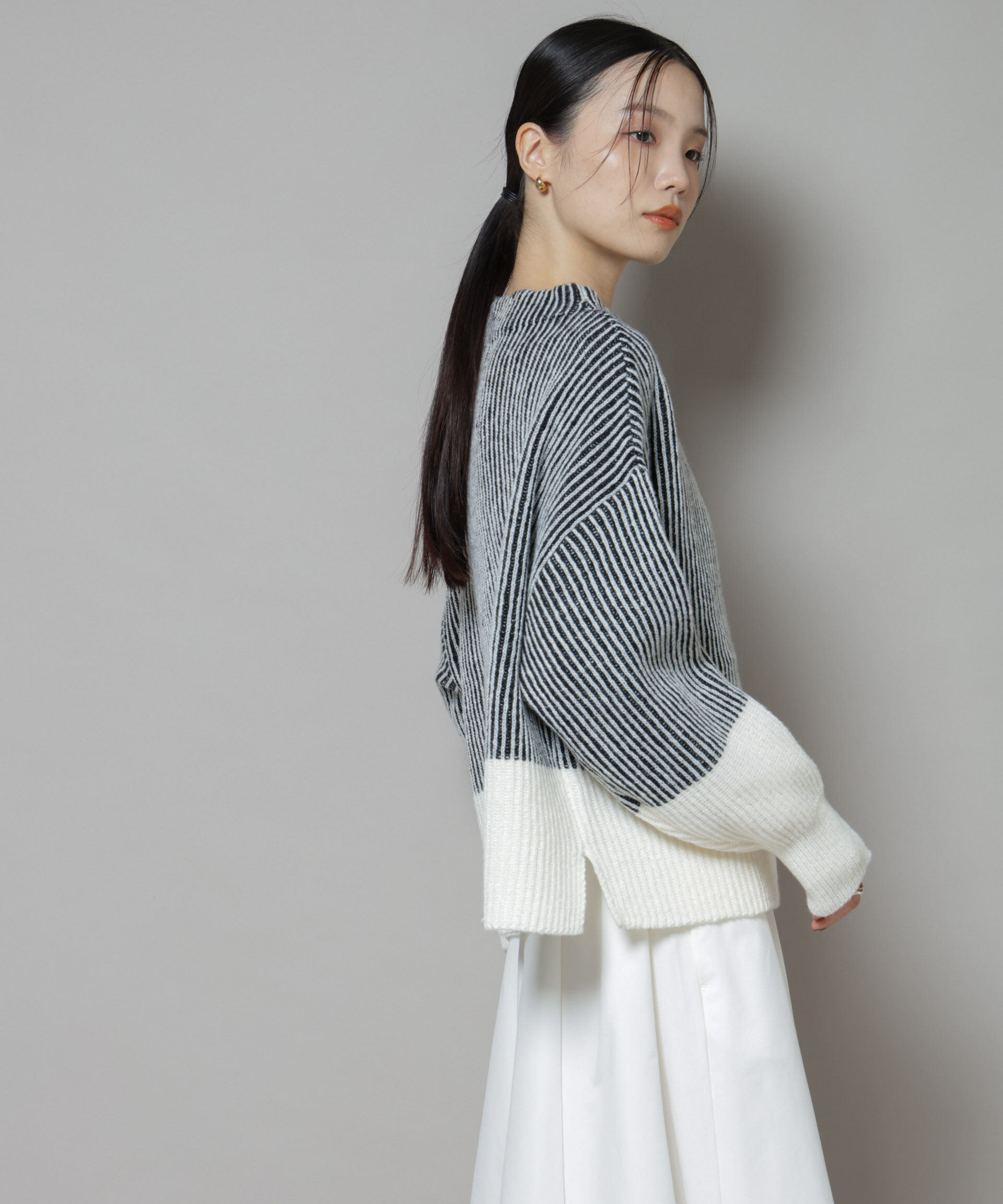 nano･universe「シャドーストライプニットプルオーバー」|ニット・セーター|