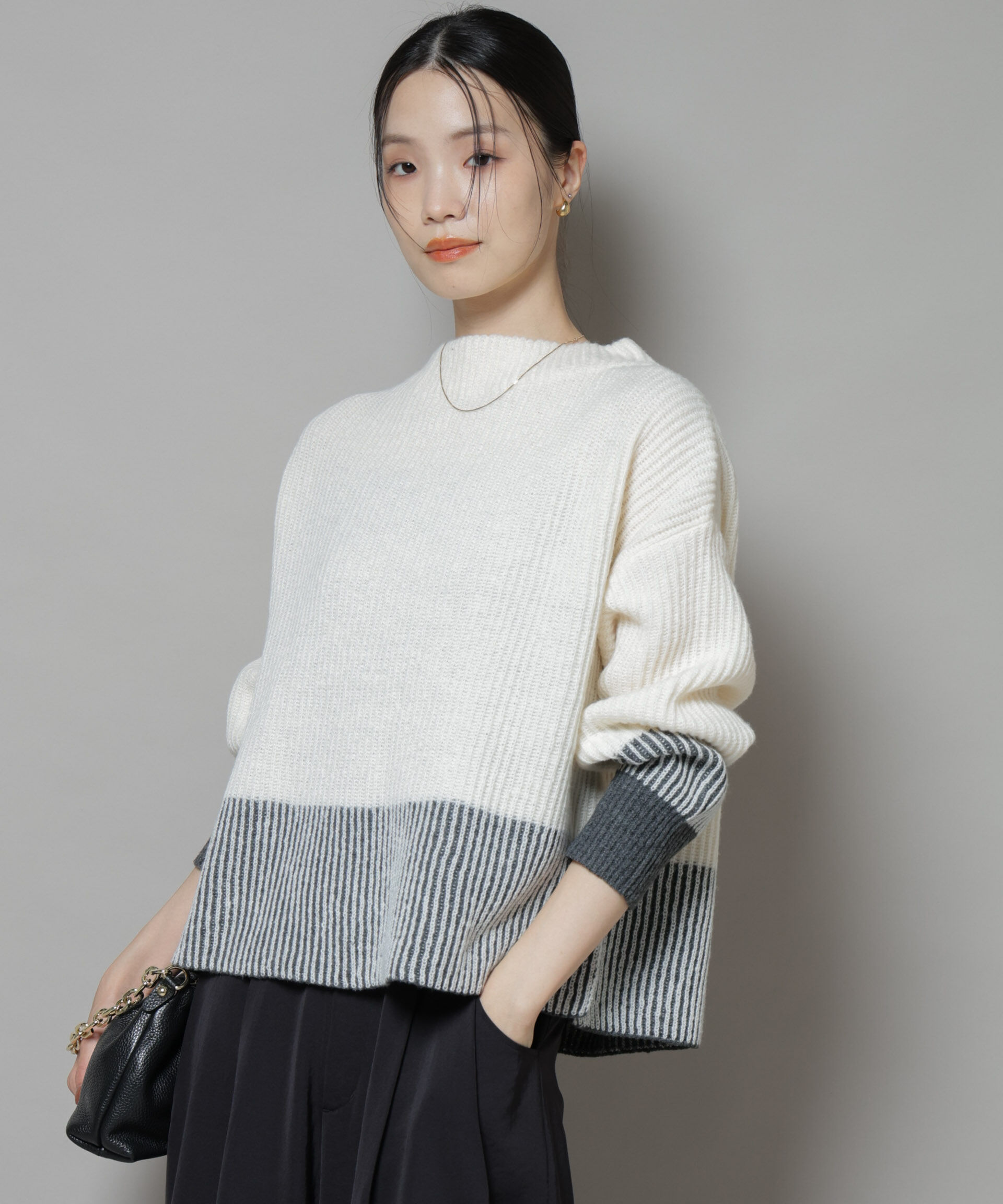 nano･universe「シャドーストライプニットプルオーバー」|ニット・セーター|