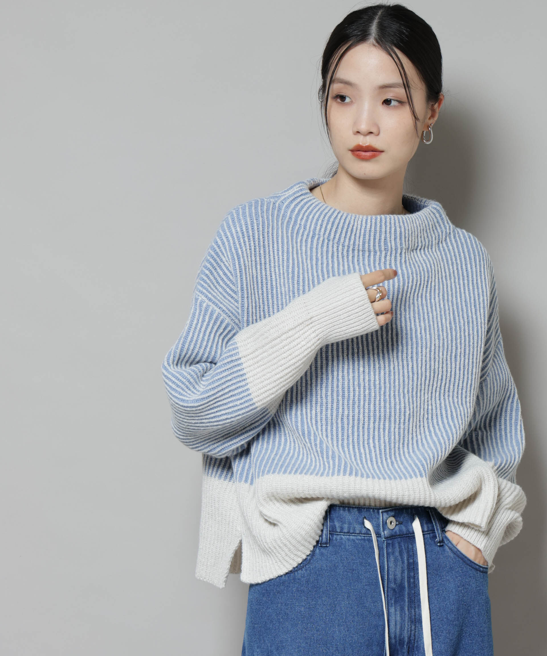 nano･universe「シャドーストライプニットプルオーバー」|ニット・セーター|