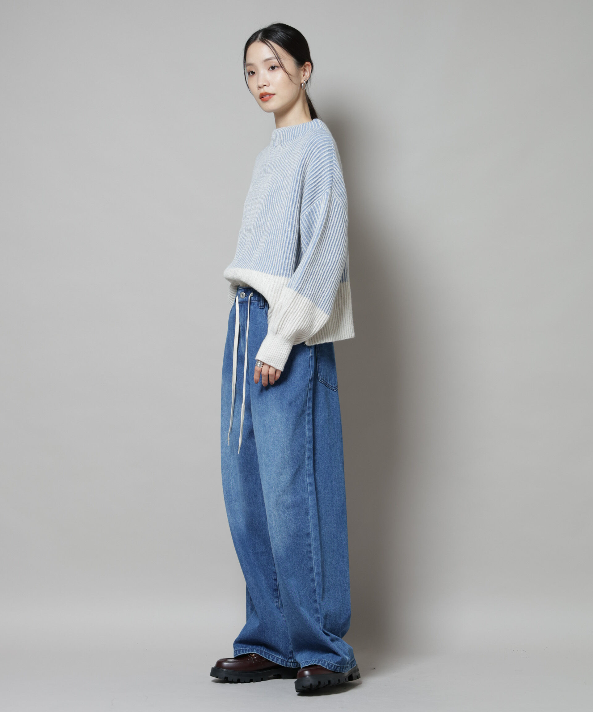 nano･universe「シャドーストライプニットプルオーバー」|ニット・セーター|